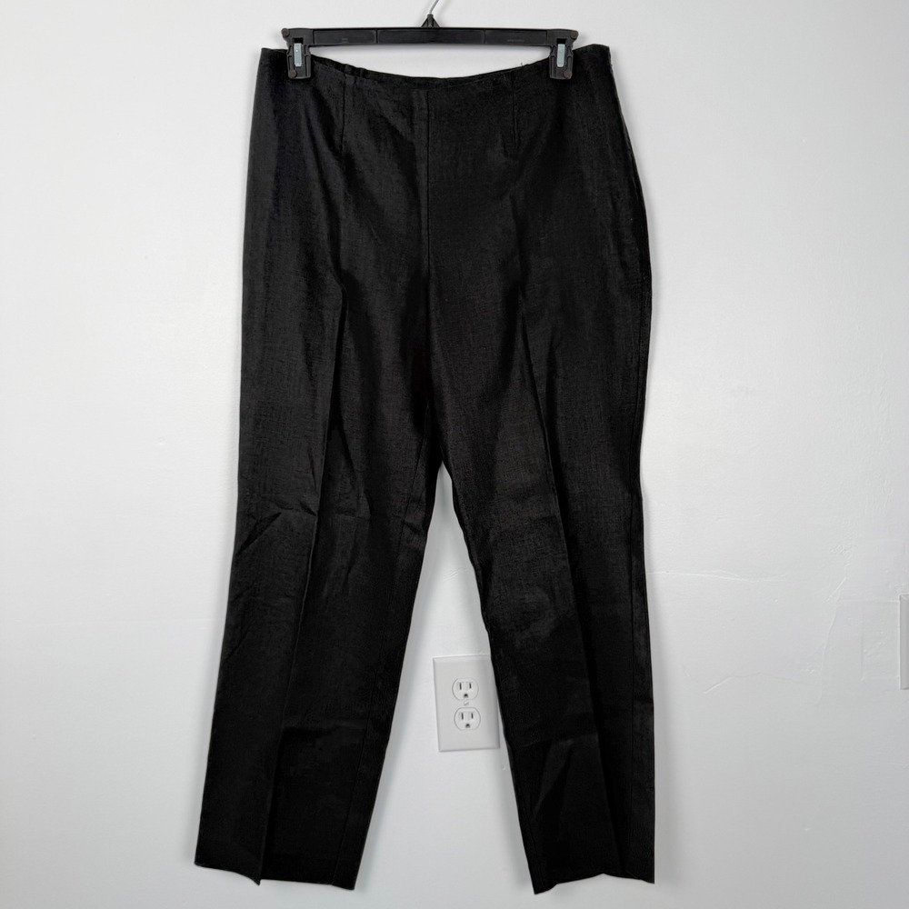Plaza South Black 100% Linen Straight Leg Trousers Side Zip Womens Size 10